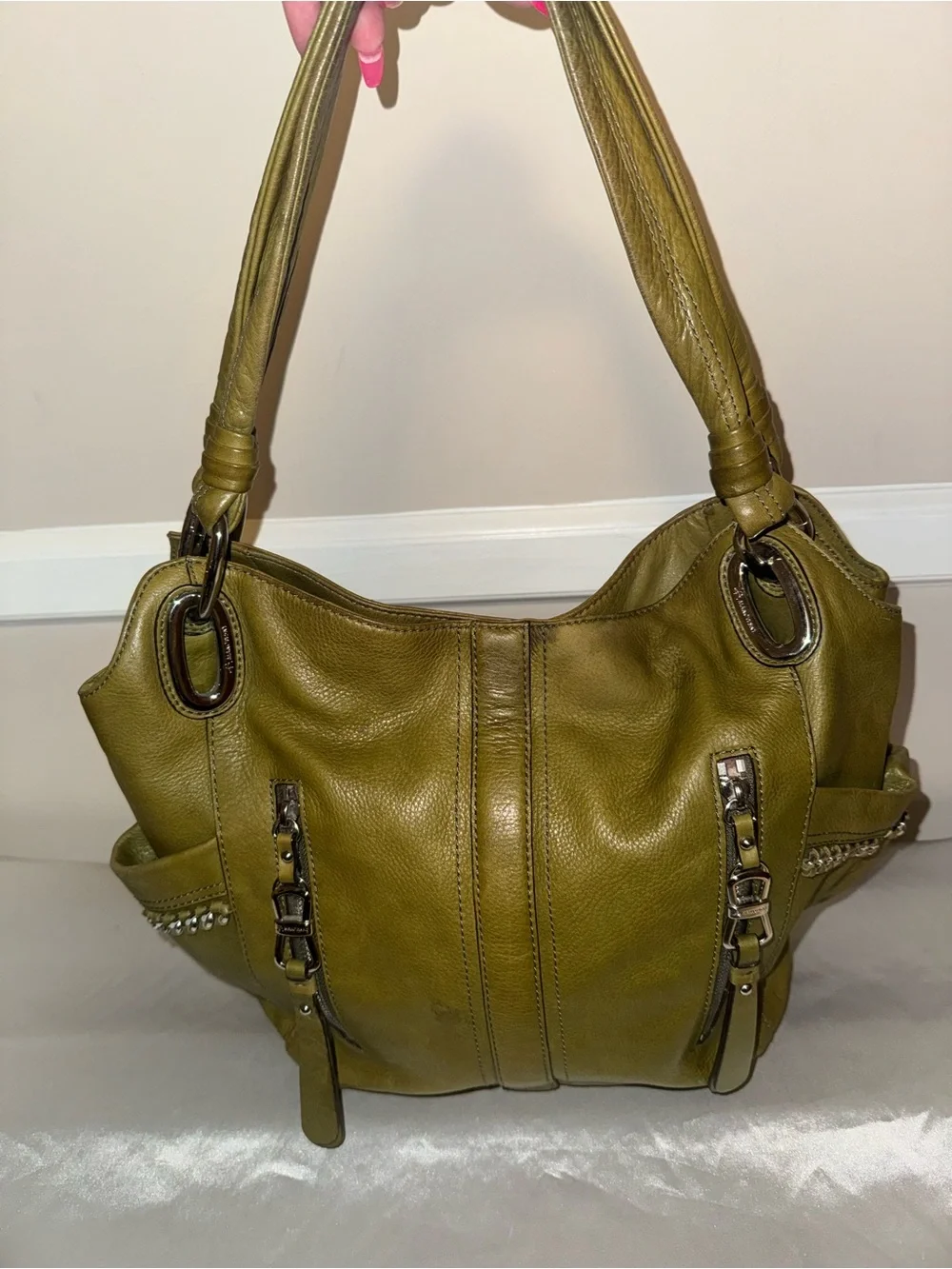 Olive Green Leather Shoulder Bag